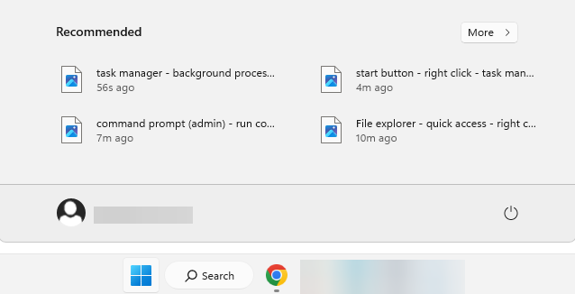 start menu recommended section
