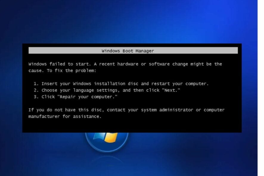 windows failed to start a recent hardware or software change might be the cause
