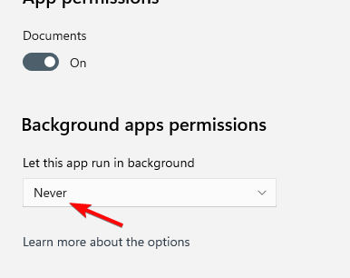 change background apps permissions to never