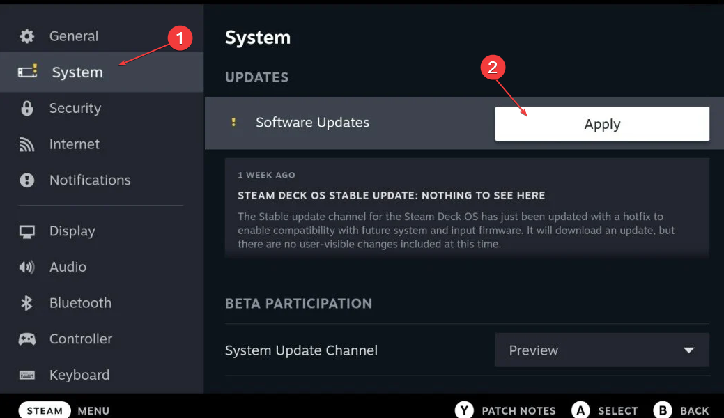 Steam デッキの更新を確認する