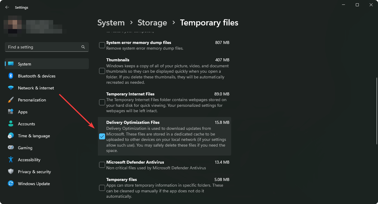 checking delivery optimization from temporary files storage settings