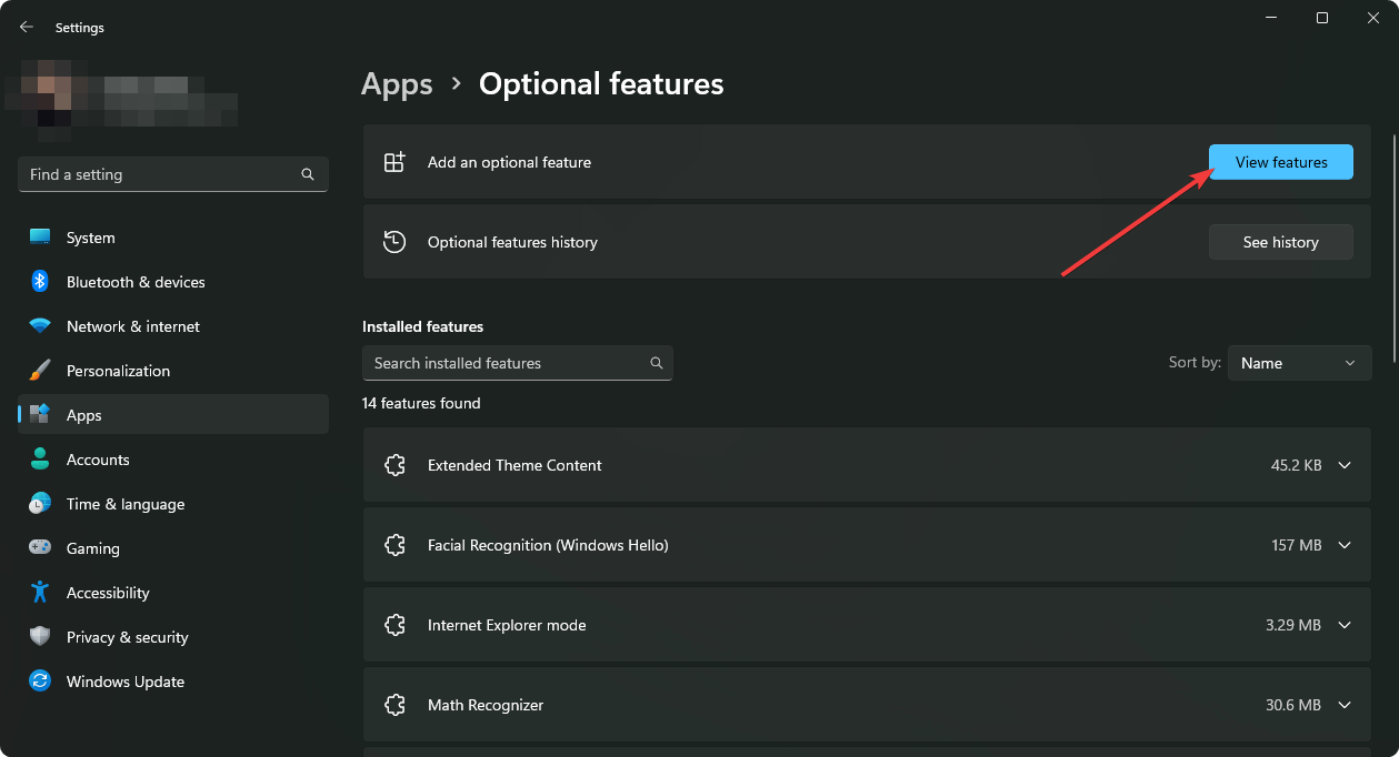clicking view features add an optional feature windows 11 settings
