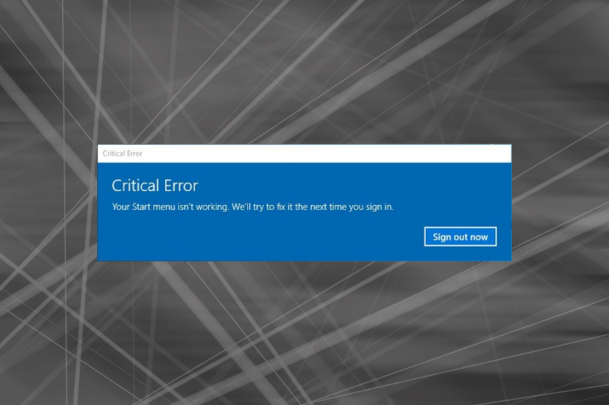 fix critical error when opening start menu