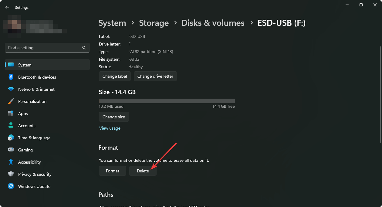 deleting disk drive windows 11 settings