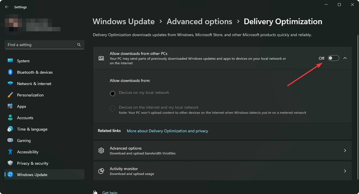 disabling delivery optimization windows 11