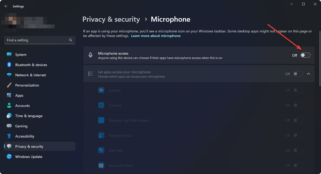 disabling microphone access for all apps windows 11 settings