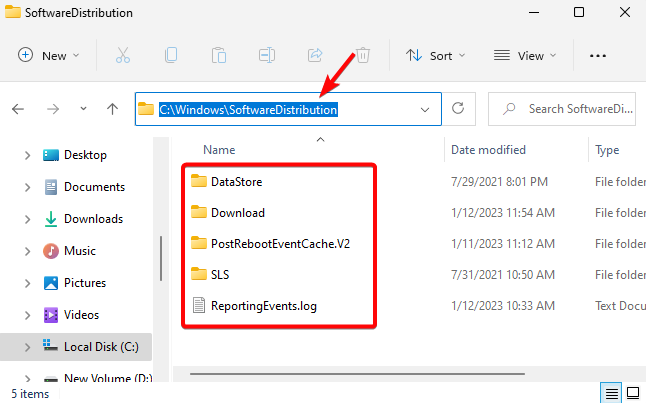delete SoftwareDistribution folder content