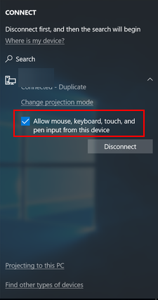 Allow mouse keyboard touc - windows 10 cast to TV