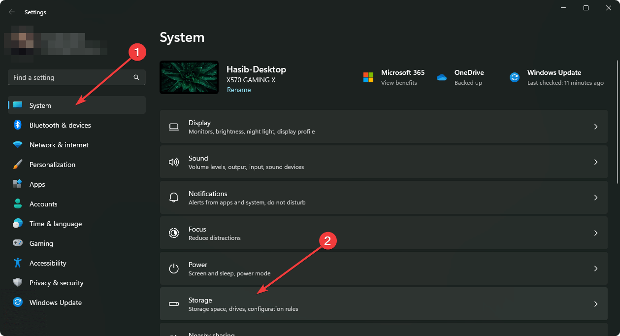 going storage settings Windows 11