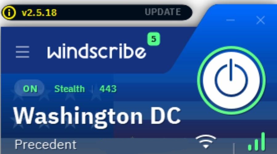 windscribe vpn connected to washington dc server