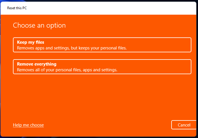 Reset this PC option windows 11 desktop icons not showing