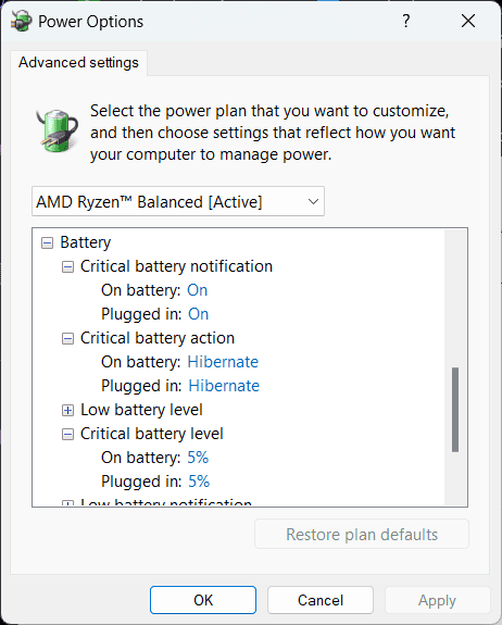 power options battery saver