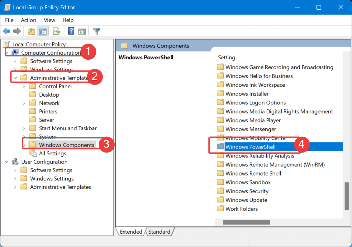 powershell settings in group policy editor