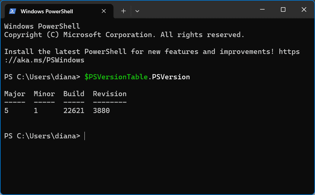 powershell version command