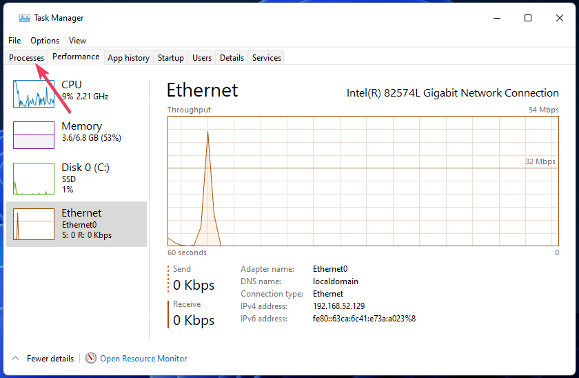 processes tab in task manager