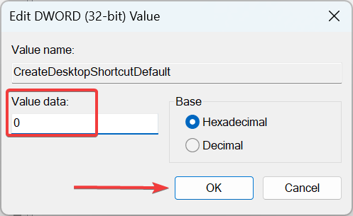 modify value data to fix edge shortcut keeps appearing