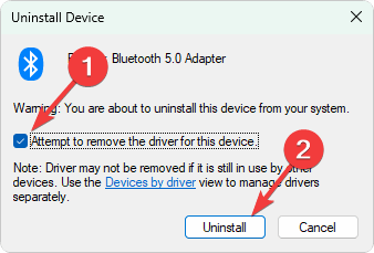 Bluetooth ドライバー ウィンドウを削除する