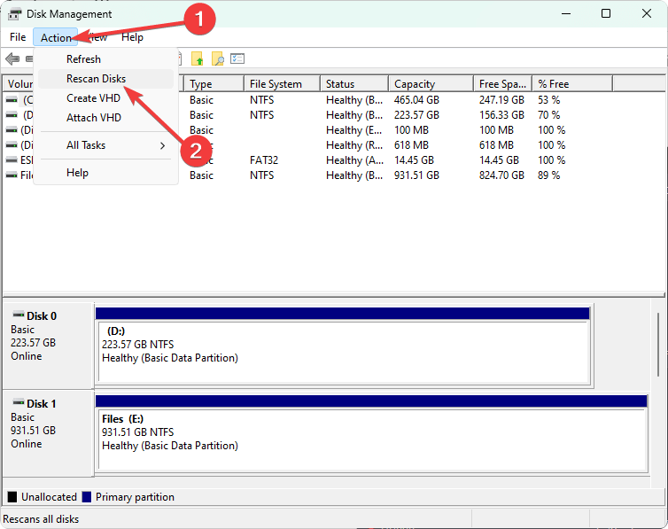 rescan disks disk management windows