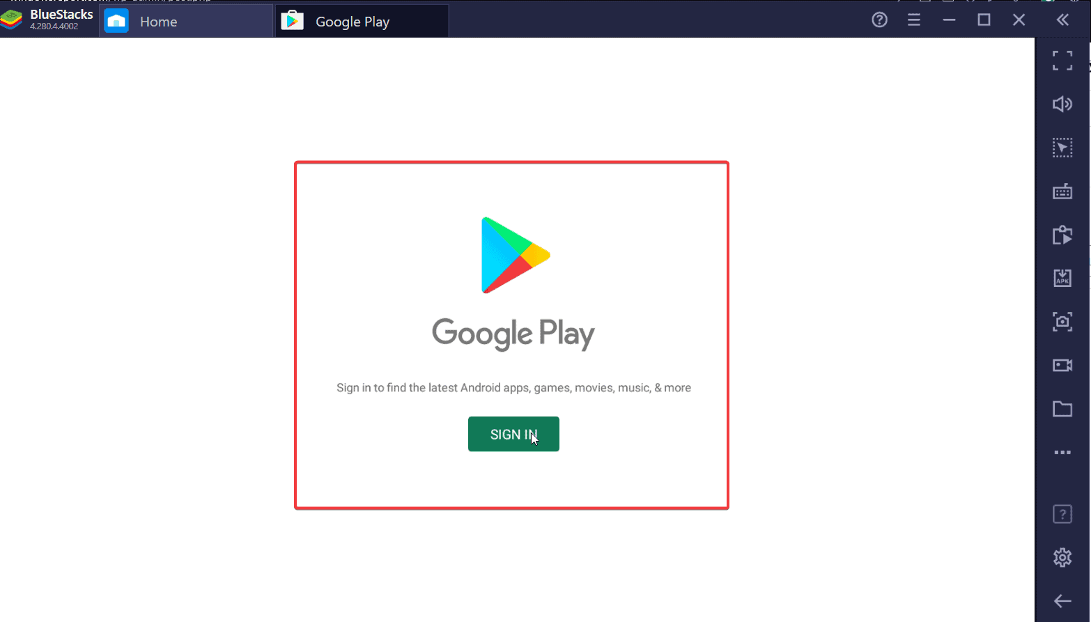 sign into google play on bluestacks