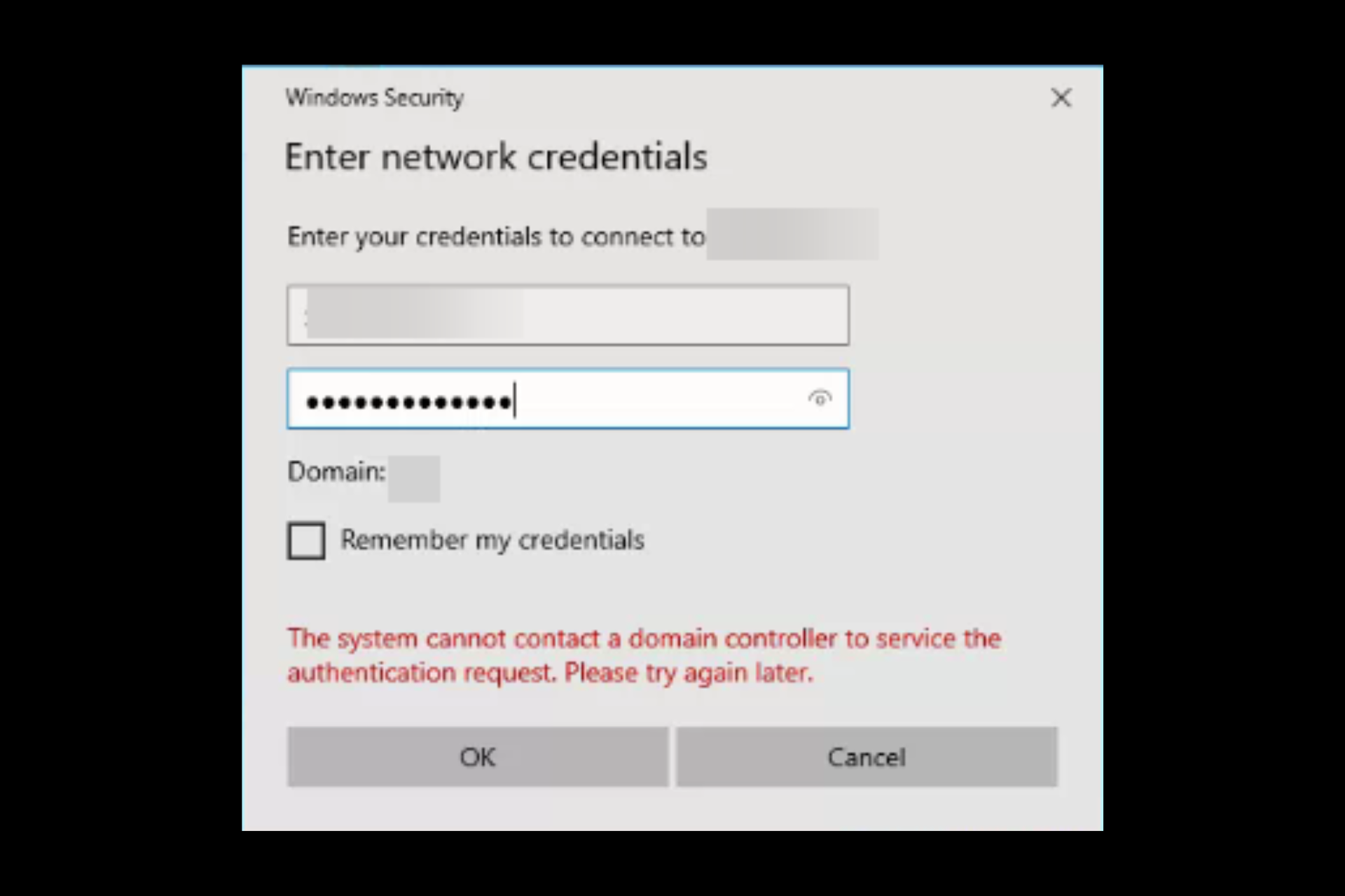 system cannot contact a domain controller to service the authentication request