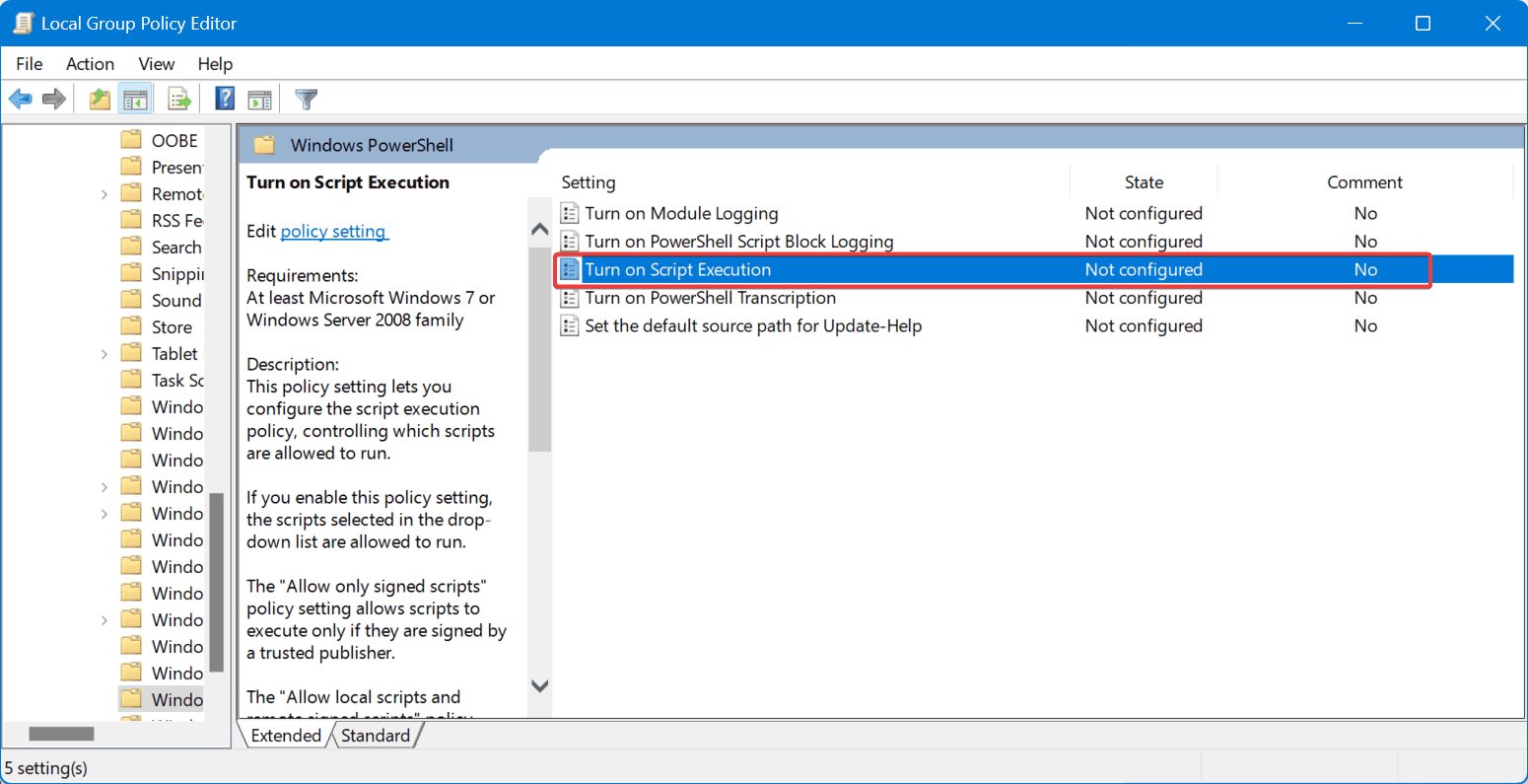 turn on script execution windows powershell