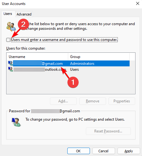 turn off User must enter a username and password to use this compute