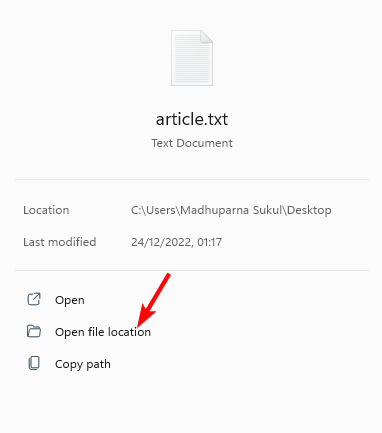 open file location on right for file