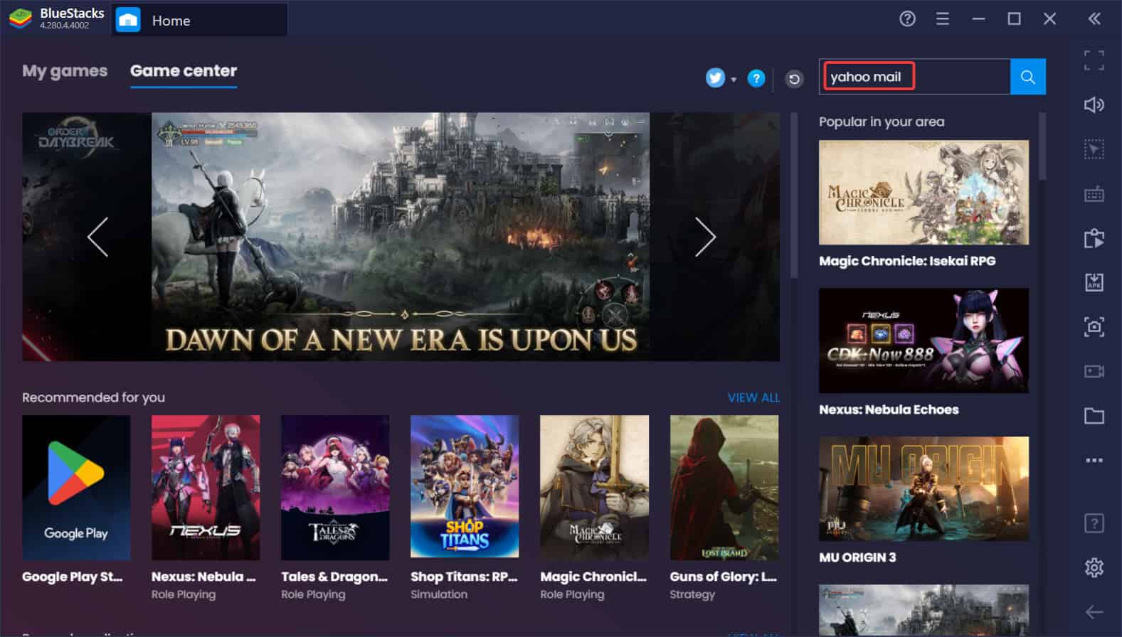 yahoo mail search in bluestacks
