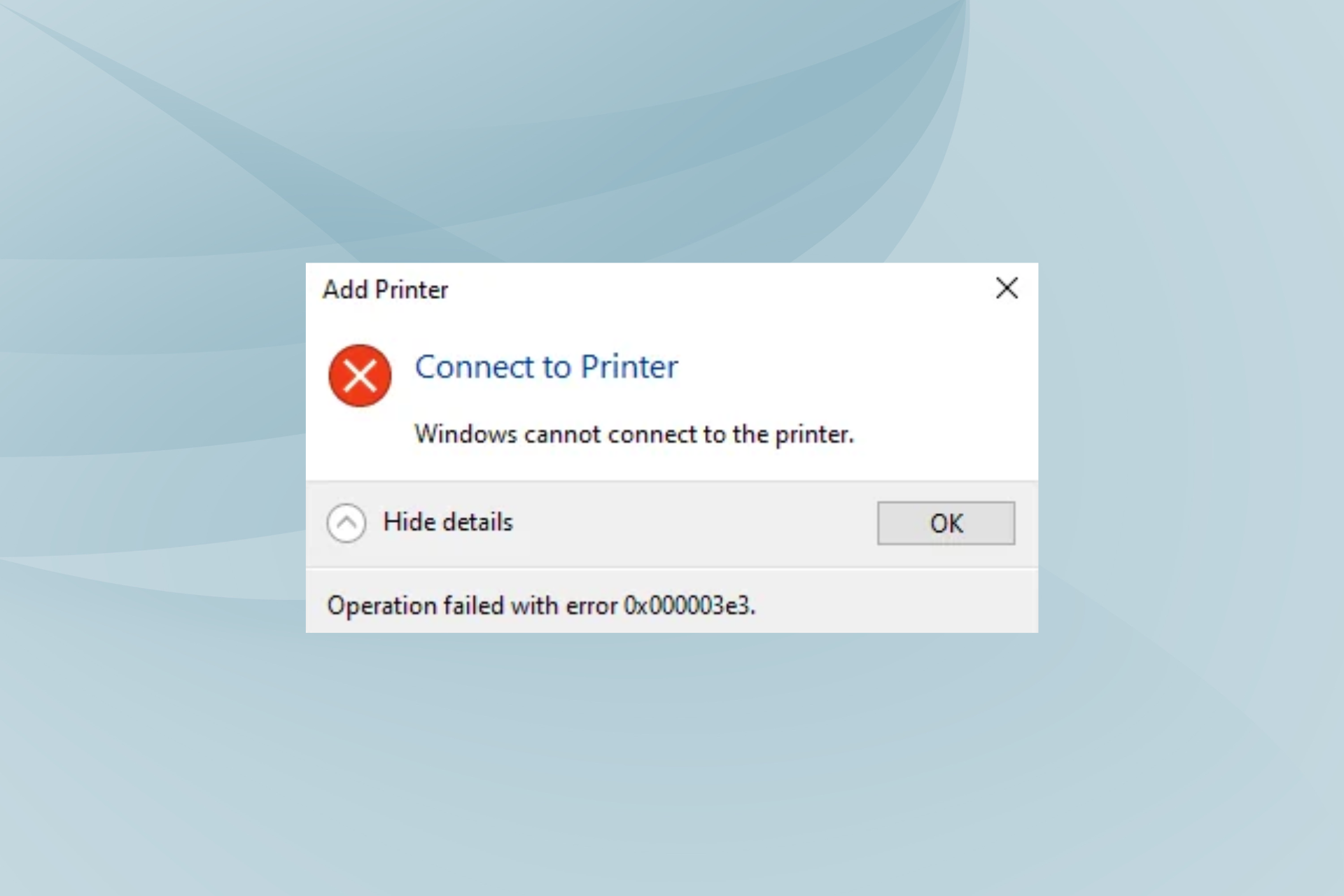 fix printer error 0x000003e3 in Windows