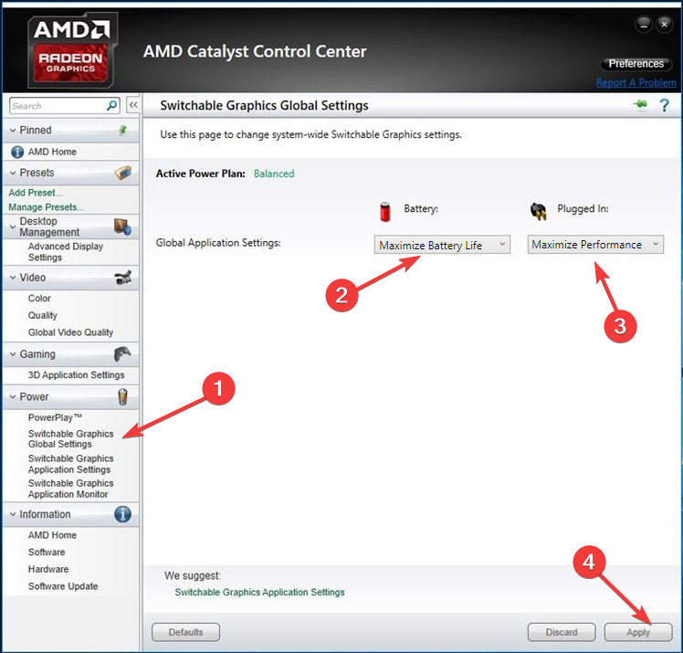 Globale AMD-Einstellungen zur Verwendung einer dedizierten statt einer integrierten Grafikkarte