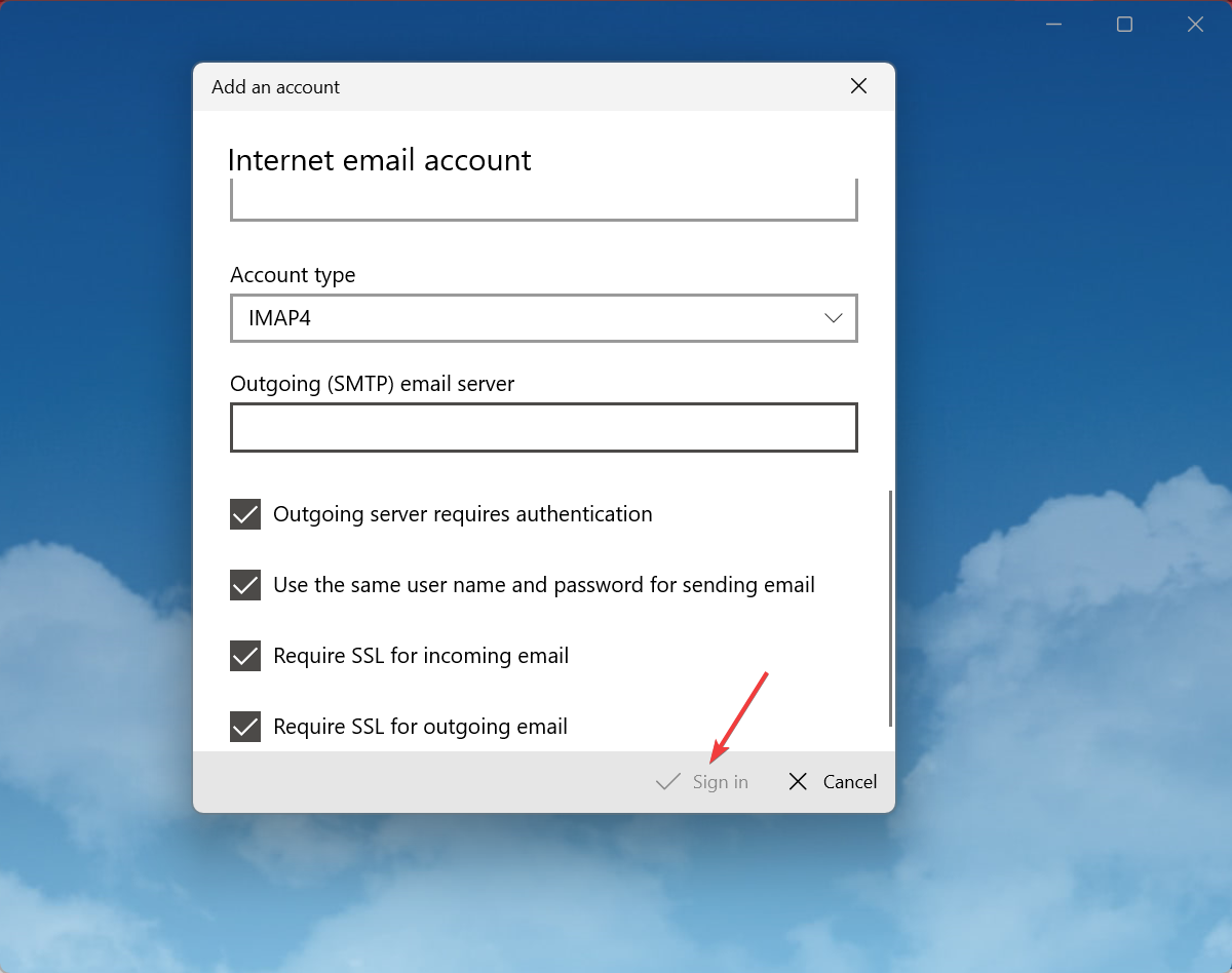 sign in to fix windows mail not downloading emails