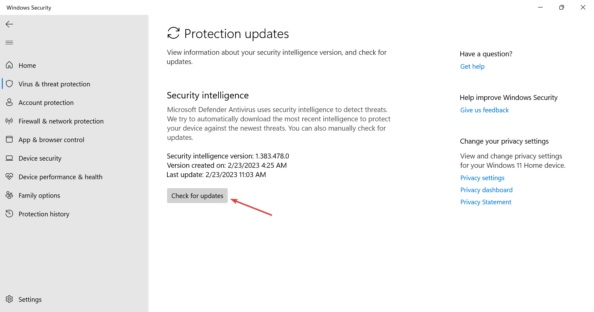 check for updates to fix windows security actions recommended