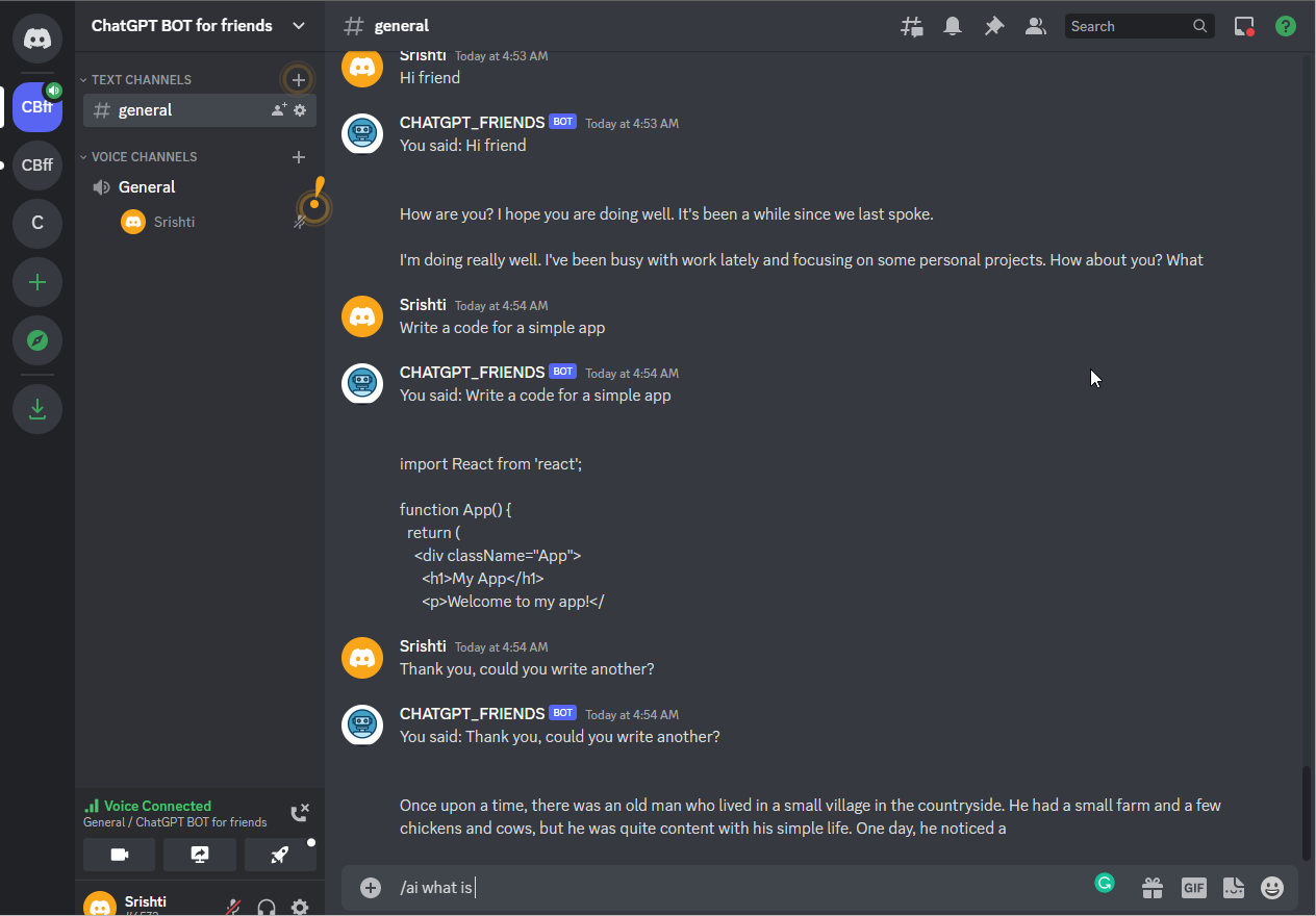 Chatbot chat - integrate chatGPT with discord