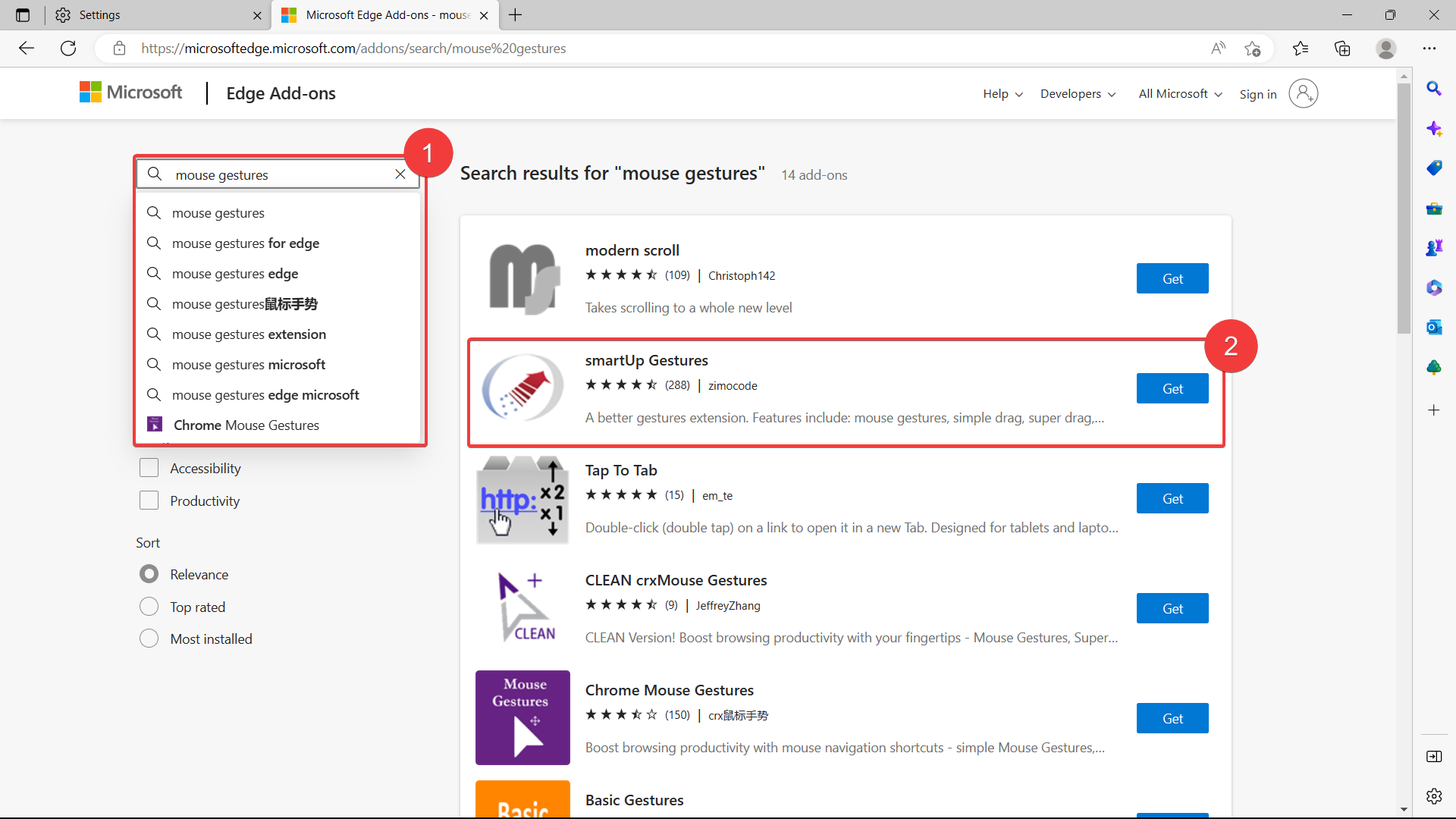 mouse gestures add-on microsoft edge