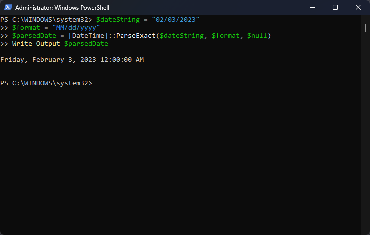 ParseExact -powershell convert string to date