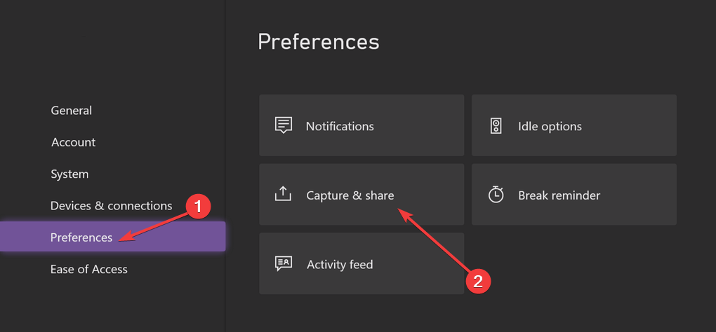 Preferences Capture & Share -xbox game clips not uploading