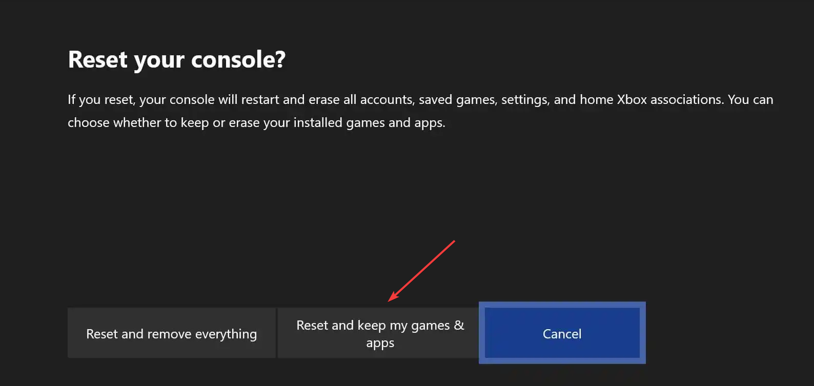 xbox one system error e208 Reset and keep my games & apps