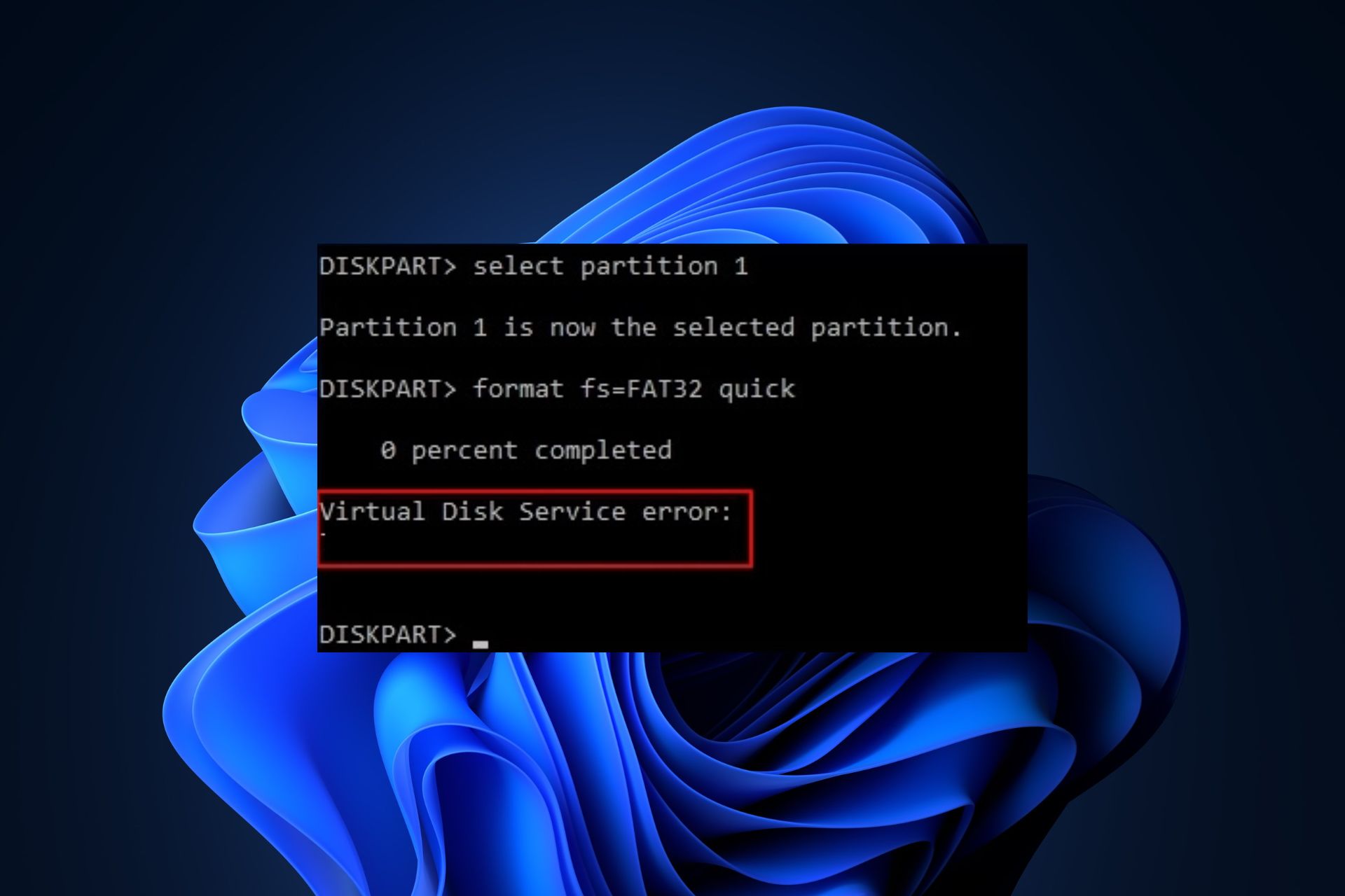 virtual disk service error: the operation timed out