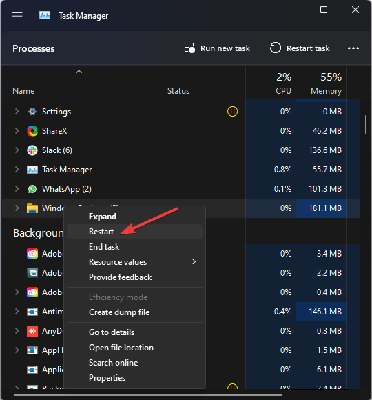 Windows Explorer Restart -icons overlapping windows 11