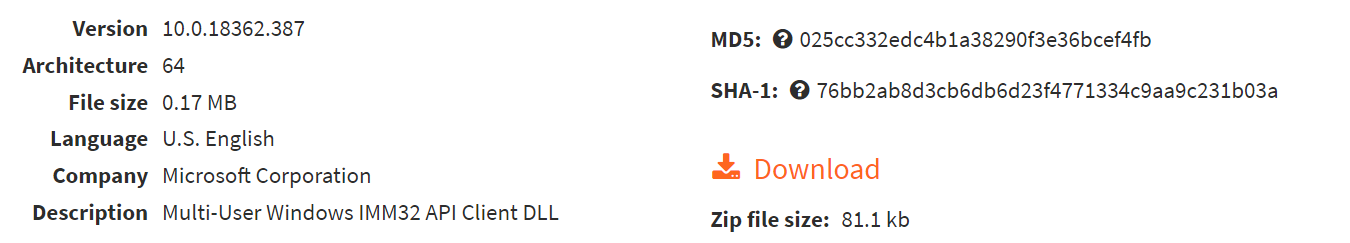ZIP ファイル imm32.dll ファイルのダウンロード