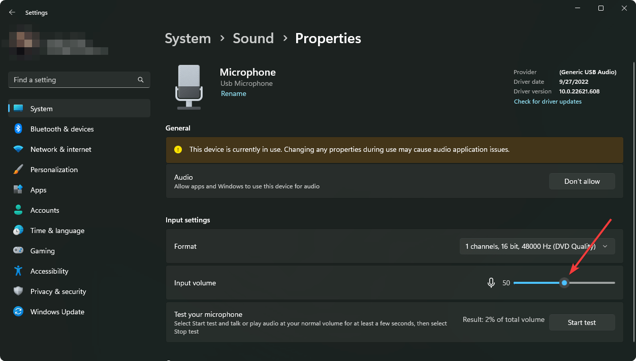 adjusting microphone input volume windows 11