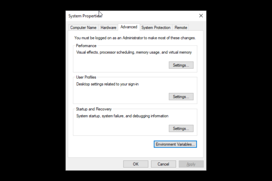 advanced system settings windows 10