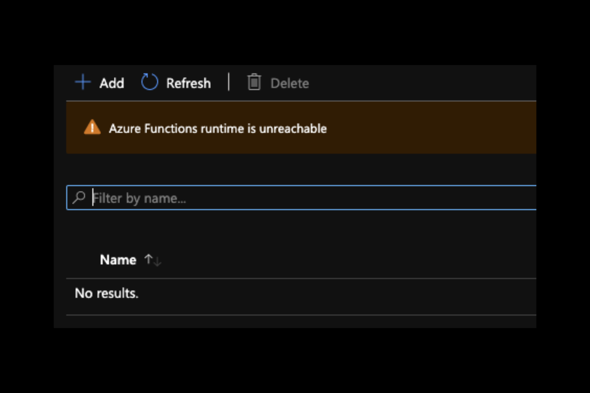 azure functions runtime is unreachable