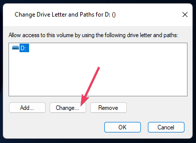 Change option change drive letter windows 11