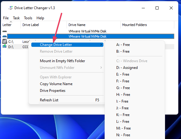 ドライブ文字オプションの変更 ドライブ文字の変更 Windows 11
