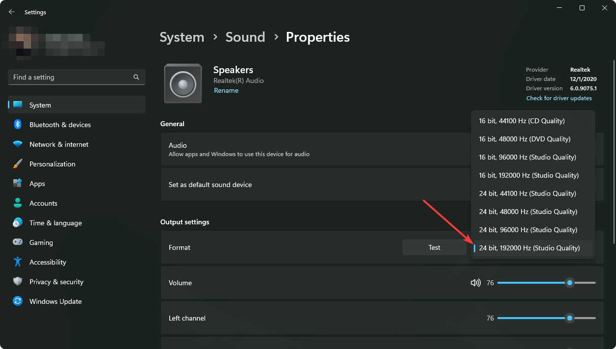 changing audio format bit rate windows 11 settings