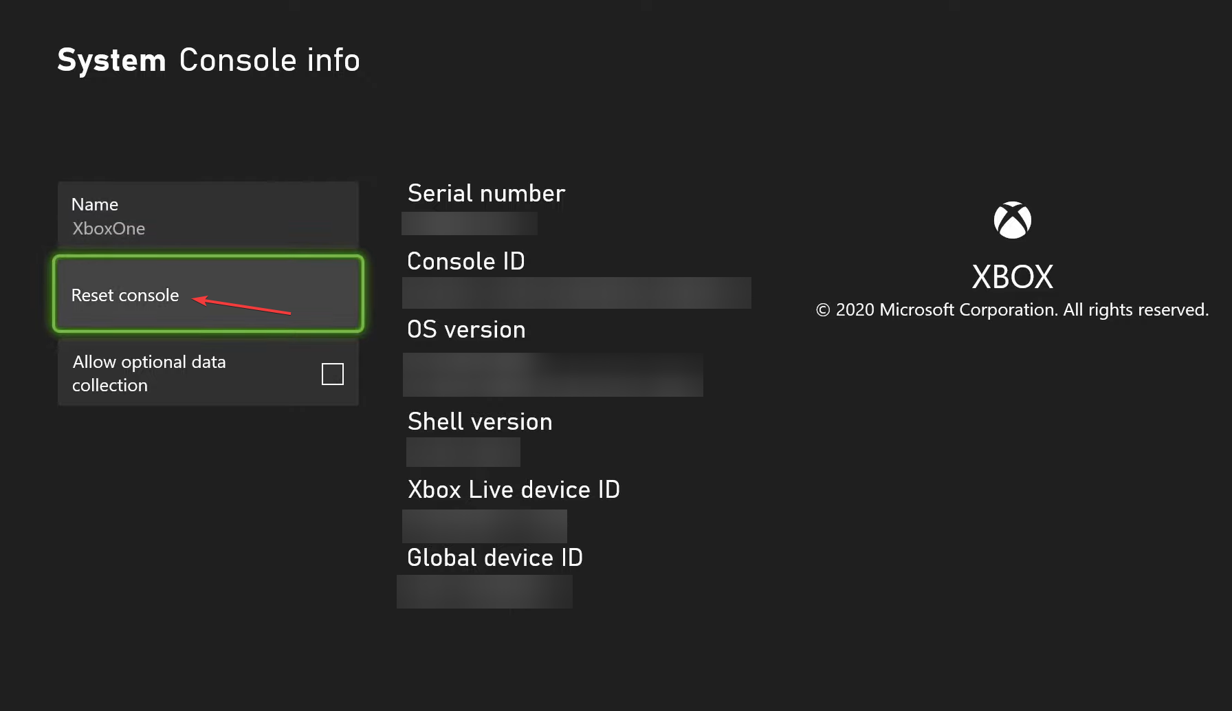 reset console to fix Xbox One not reading disc