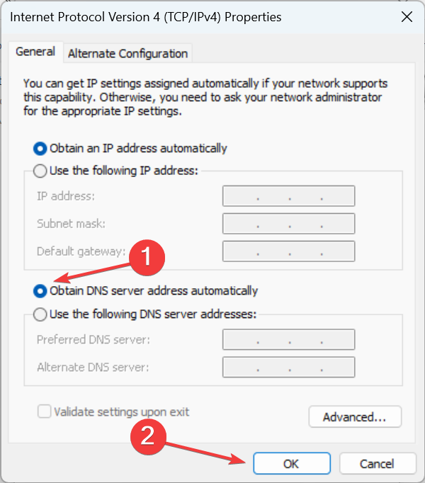 automatic DNS to fix error code 0x104