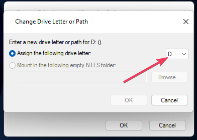 Drive drop-down menu change drive letter windows 11