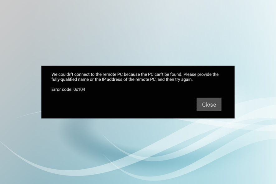 fix error code 0x104 on remote desktop
